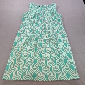 ALYX Shift Dress Women 16 Teal White Geometric Scallop Print Sleeveless Retro
